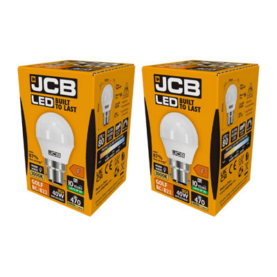 JCB LED Golf 470lm Opal 4.9w Light Bulb B22 3000k White (Pack of 2)