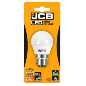 JCB LED Golf 470lm Opal 4.9w Light Bulb B22 3000k White (Pack of 2)