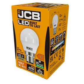 JCB LED Golf 470lm Opal 4.9w Light Bulb B22 3000k White (Pack of 4)