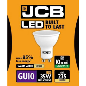 JCB LED GU10 3w Light Bulb Cap 235lm 3000k Warm White White (One Size)