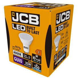 JCB LED GU10 3w Light Bulb Cap 250lm 4000k Cool White (Pack of 2)