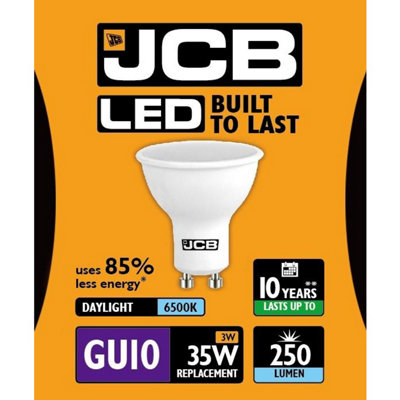 JCB LED GU10 3w Light Bulb Cap 250lm 6500k Daylight White (One Size)