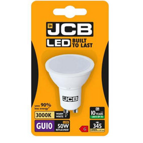 JCB LED GU10 4.9W Light Bulb Cap Blister Packed 345lm 3000k White (Pack of 2)