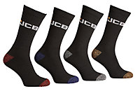 JCB - Men's Black work wear boot Socks - 4 Pairs - U.K. Size 6-11 - Boot Socks - Reinforced Socks - Terry Cushioning