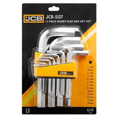JCB Short Flat Hex Key Set, L-Key, 13pcs (2 - 19mm) Allen Allan Keys ...
