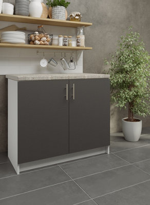 JD Greta Kitchen Base Sink Unit 1000mm Cabinet With Doors 100cm Dark Grey with Worktop