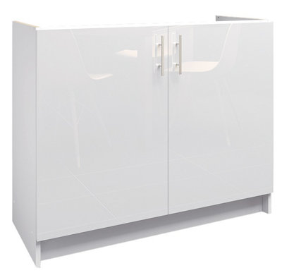 JD Greta Kitchen Base Sink Unit 1000mm Cabinet With Doors 100cm - White Gloss