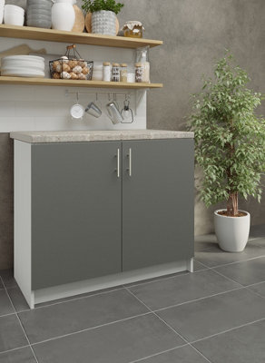 JD Greta Kitchen Base Unit 1000mm Storage Cabinet With Doors Shelf 100cm Grey with Worktop