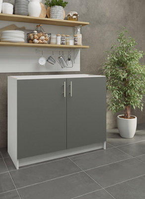 JD Greta Kitchen Base Unit 1000mm Storage Cabinet With Doors Shelf 100cm Grey