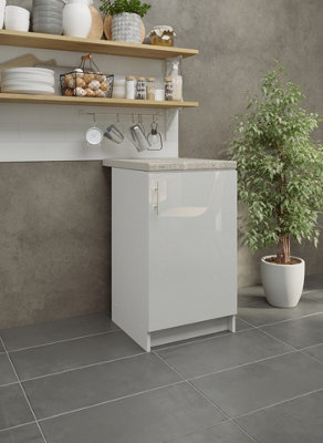 JD Greta Kitchen Base Unit 500mm Storage Cabinet With Door Shelf 50cm White Gloss with Worktop