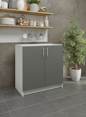 JD Greta Kitchen Base Unit 800mm Storage Cabinet With Doors Shelf 80cm - Grey Matt