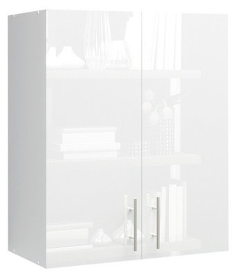 JD Greta Kitchen Wall Unit 600mm Storage Cabinet With Doors and Shelf 60cm - White Gloss