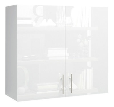 JD Greta Kitchen Wall Unit 800mm Storage Cabinet With Doors and Shelf 80cm - White Gloss