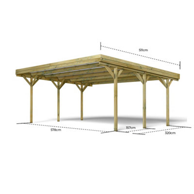 Jean Double Wooden Carport 6m x 5m Clear Roof with Galvanised Concrete-in Feet