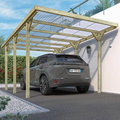 Jean Wooden Carport 3m x 5m Clear Roof with Galvanised Concrete-in Feet