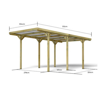 Jean Wooden Carport 3m x 5m Clear Roof with Galvanised Concrete-in Feet - 3
