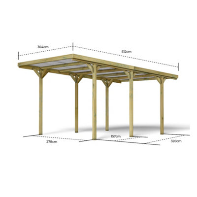 Jean Wooden Carport 3m x 5m Clear Roof with Galvanised Concrete-in Feet
