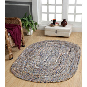 JEANNIE Oval Kids Rug Ethical Source with Recycled Denim / 90 cm x 150 cm