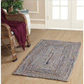 JEANNIE Rectangle Rug Braided with Recycled Denim - Jute - L75 x W120 - Blue