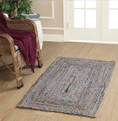 JEANNIE Rectangle Rug Braided with Recycled Denim - Jute - L90 x W150 - Blue