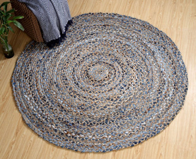 JEANNIE Round Kids Rug Ethical Source with Recycled Denim / 90 cm Diameter