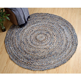 JEANNIE Round Kids Rug Ethical Source with Recycled Denim / 90 cm Diameter