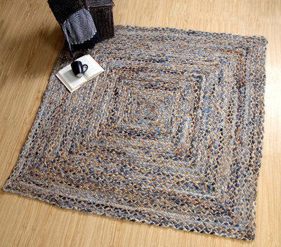 JEANNIE Square Blue Rug Ethical Source with Recycled Denim - L120 x W120