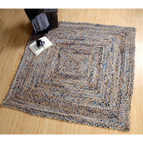 JEANNIE Square Blue Rug Ethical Source with Recycled Denim - L120 x W120