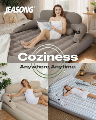 JEASONG Thick Flocked Top Double Height Inflatable Airbed with ...