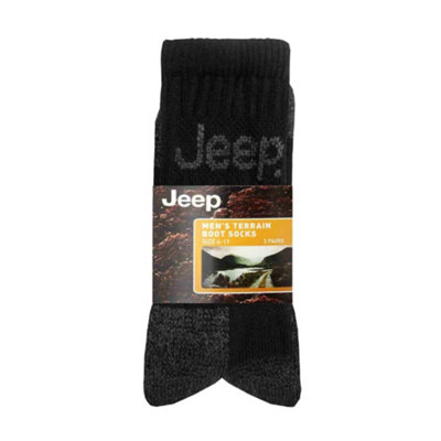 Jeep Terrain - Mens 3 Pair Work Socks 6-11 Black