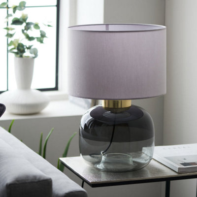 Jeni Smoked Glass Table Lamp with Grey Shade