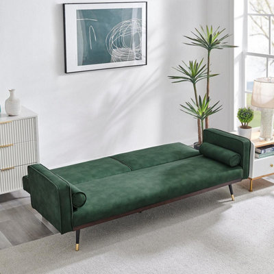 Jenna 3 Seater Split Back Faux Suede Click Clack Sofa Bed - Green