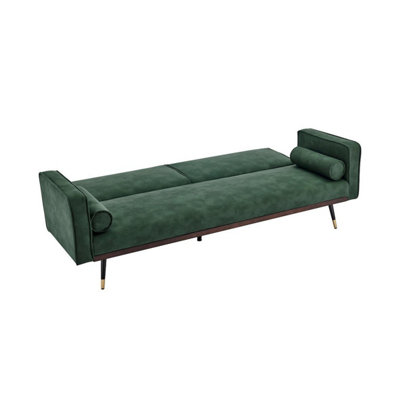 Jenna 3 Seater Split Back Faux Suede Click Clack Sofa Bed - Green