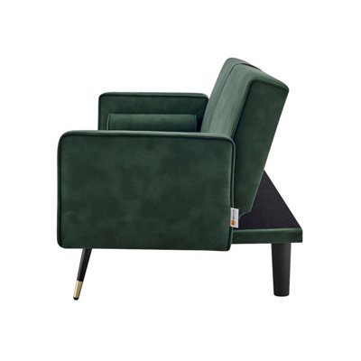Jenna 3 Seater Split Back Faux Suede Click Clack Sofa Bed - Green