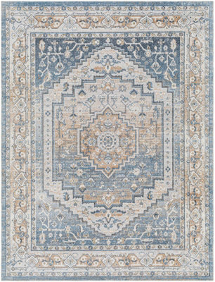 JENNIFER Machine Washable Traditional Boho Navy Blue Area Rug 140 x 200 cm