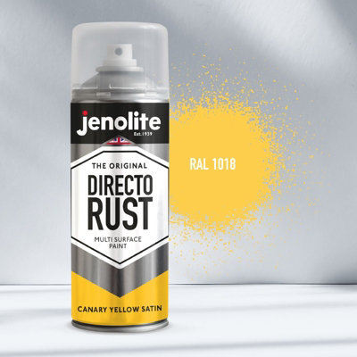 Jenolite Directorust All-in-One Multi-Surface Paint - Canary Yellow Satin - 400ml Spray Can - 3-Pack