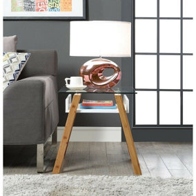 JENSEN Side End Table,Wood,Bamboo,Glass-White
