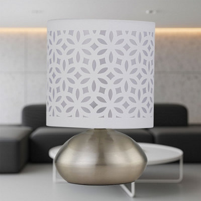Jenson - Brushed Chrome Touch Table Lamp with White Laser Cut Shade