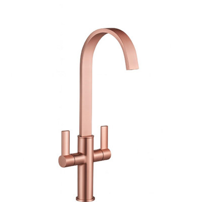 Jeroni Copper Kitchen Mixer Tap with High Swept Spout and Dual Lever ...