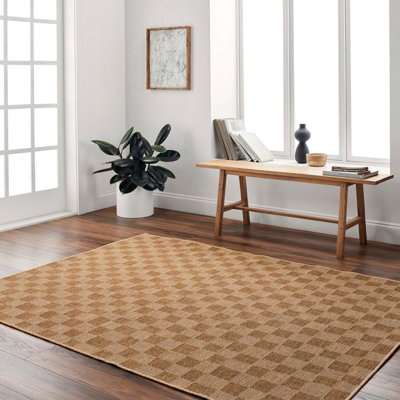 JERRIE In- & Outdoor Jute-Look Medium Brown Checkered Area Rug 120 x 170 cm