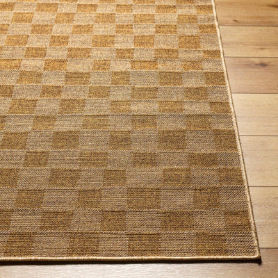 JERRIE In- & Outdoor Jute-Look Medium Brown Checkered Area Rug 120 x 170 cm
