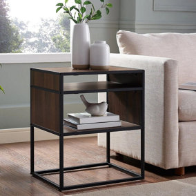 JERSEY Brown 51cm Width Industrial Modern Square Open Shelf Storage Sofa Side End Night Stand Table