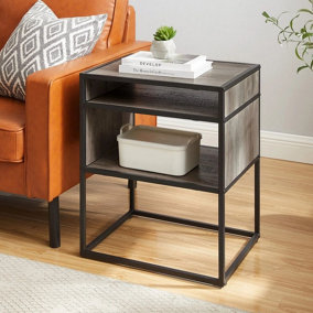 JERSEY Grey 51cm Width Industrial Modern Square Open Shelf Storage Sofa Side End Night Stand Table