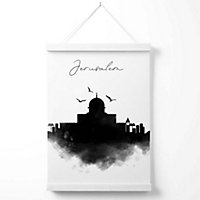 Jerusalem Watercolour Skyline City Poster with Hanger / 33cm / White