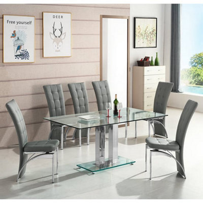 Jet Large Clear Glass Dining Table With Chrome Supports