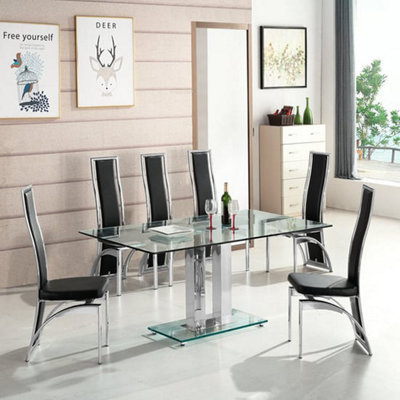 Jet Large Clear Glass Dining Table With Chrome Supports