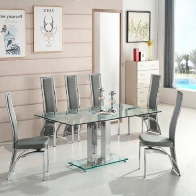 Jet Large Glass Dining Table In Clear With 6 Chicago Grey Chairs | DIY ...