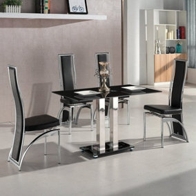 Jet Small Black Glass Dining Table With 4 Chicago Black Chairs