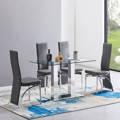 Buy Jet Small Clear Glass Dining Table With 4 Romeo Grey Chairs at B&Q