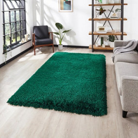 Jewel Green Shaggy Plain Modern Easy to Clean Rug for Living Room and Bedroom-120cm X 170cm